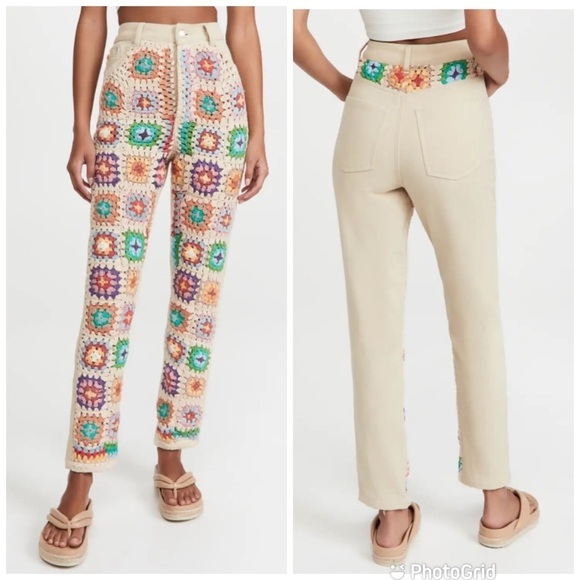 Free People Women’s Crochet Zuri Mom Jeans in Sedona Sunset New with Tags! - Picture 1 of 9